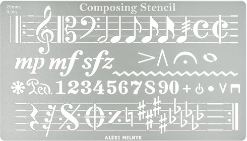 Aleks Melnyk No.424 Metal Stencil, Song Writer's Composing Template for Music Notes, 1 PC, Large Symbols, Bullet Journaling, Bookmark, Engraving W...