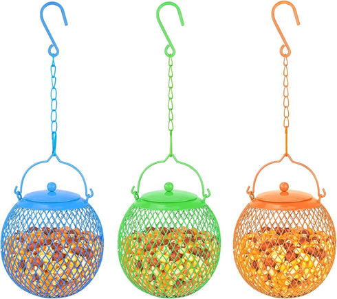 Urban Deco Set of 3 Ball Bird Feeder Metal Bird Feeders Squirrel Proof Bird Feeders for Bird Seed Birdfeeders Outside Hanging Decoration Garden Fe...
