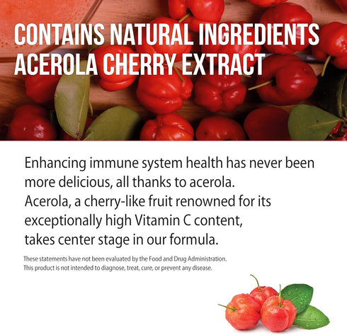 Acerola Cherry Vitamin C 1000mg, Immune Support - 180 Tablets X 1 Bottle (180 Count)...