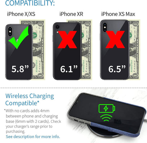 Dockem Wallet Case for iPhone X/XS (5.8"): Built-in Metal Plate for Magnetic Mounting & 2 Credit Card Holder Slots (Luxe M2 Synthetic Leather, Blu...