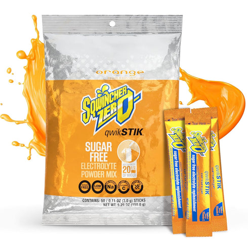 Sqwincher Zero Qwik Stik, Orange, Sugar Free, Low Calorie, Low Sodium Electrolyte Powder Hydration Drink Mix, .11 0z Packet (Pack of 50)...