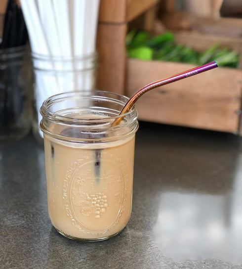 Reusable Straws Set, Stainless Steel Metal, Colorful, Includes 8 Straws, 4 Silicone Tips, 2 Cleaning Brushes, and 2 Travel Pouches, Draw String Ba...