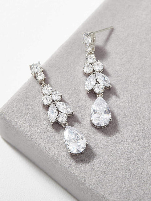 SWEETV Teardrop Wedding Bridal Earrings for Brides, Bridesmaids, Crystal Cubic Zirconia Dangle Drop Earrings for Women Prom Gifts...