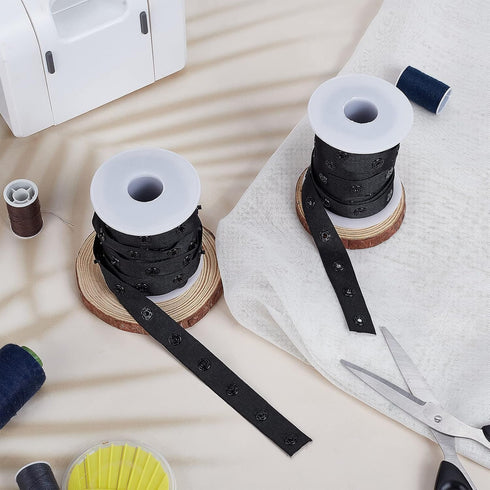 OLYCRAFT 2 Rolls 10 Yards/Roll Black Snap Button Tape Polyester Snap Button Trim Sewing Snap Fastener Tape Snap Ribbon Fasteners for DIY Clothing ...