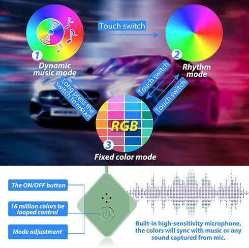 Car Led Strip Lights,Interior Lights,Ambient Lighting Kit With RGB 16 Million Colors Fiber Optics&Music Sync Rhythm,USB Neon Light Accessories for...