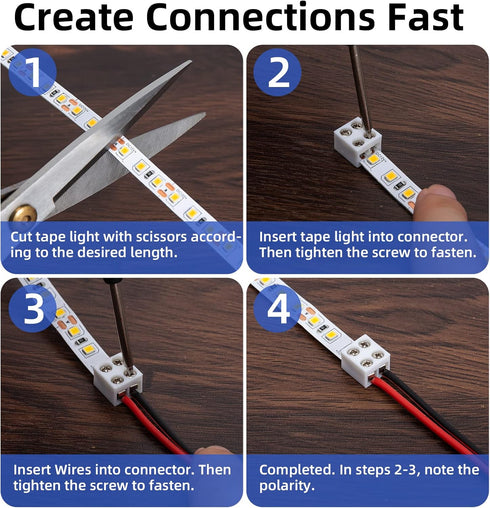 40 PCS 2-Pin 8mm Solderless Led Strip Connectors, Reliable Led Light Strip Connectors Screw Down 8mm Tape to Wire, Easy-to-Install Led Connector, ...