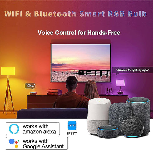 RGB Smart Light Bulbs, WiFi and Bluetooth Color Changing Light Bulbs,A19 9W 60W Equivalent 500LM, Music Sync WiFi Light Bulbs Work with Alexa & Go...