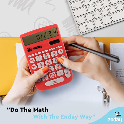 Calculator for Students Red, Basic Calculator 12 Digits Solar Powered Calculators Large Display Office Desktop Calculator Four Function Handheld D...