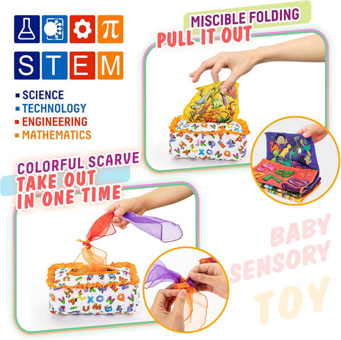 Baby Tissue Box Toy - Baby Toys 6-12 Months - Montessori Toys for Babies 6-12 Months, Infants Contrast Crinkle Sensory Toy for 1 Year Old Boys Gir...
