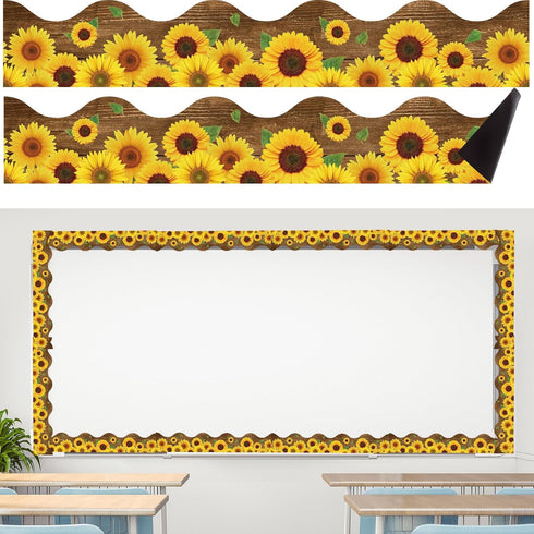 Capoda 12 Pcs Magnetic Sunflower Borders Sunflower Classroom Decorations 11.8 x 2 Inch Sunflower Bulletin Board Borders Magnet Sunflower Garland B...