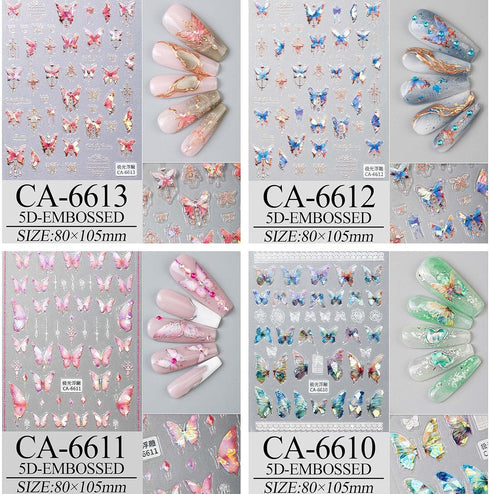 Butterfly Nail Art Stickers Decals Butterfly Nail Decals 3D Self Adhesive Nail Stickers Aurora Spring Red Pink Blue Designs Nail Art Supplies for ...