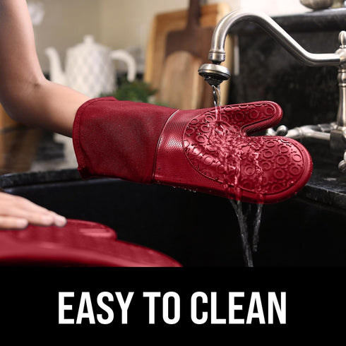 BPA-Free Silicone Oven Mitts Ultra Heat Resistant up to 500°F - Oven Mitts with Thick Cotton Liner - Long Slip Resistant Pot Holders, Flexible Ove...
