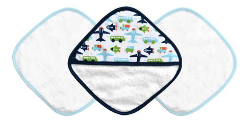 JJ Cole Washcloth and Bath Mitt Set, White Vroom, 3 Count...