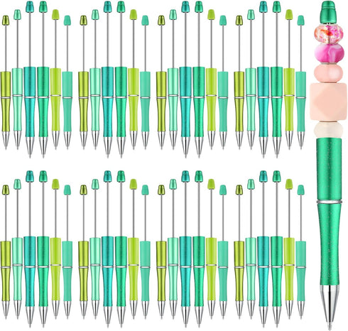 60 Pieces Plastic Beadable Pen Bead Ballpoint Pen Black Ink Beaded Pens for Kids Students Presents Office School Supplies (Green Series,Classic)...