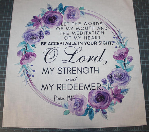 Fabric Panel 16"x16" Bible Verse 100% Cotton Quilting Panel Square Psalm 19:14 AM346...