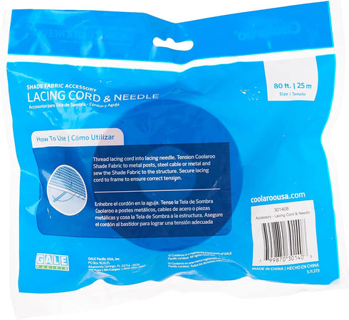 Coolaroo 301408, Lacing Needle Attachment and Placement, (1 Set, 80' Cord) SHADE FABRIC ACCESSORIES, Black...