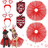 6 Pcs Valentines Day Dog Costume Set Including 2 Pcs Red Heart Headband 2 Pcs Buffalo Plaid Pet Bandana 2 Pcs Red Tutu Skirt, Cupid Headband Dog T...