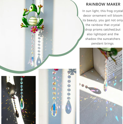 Metal Frog Suncatcher Crystals for Window Ornament - 17" Outdoor Fence Wall Art Decor, Rainbow Maker Hanging for Garden Yard Living Room Bedroom P...
