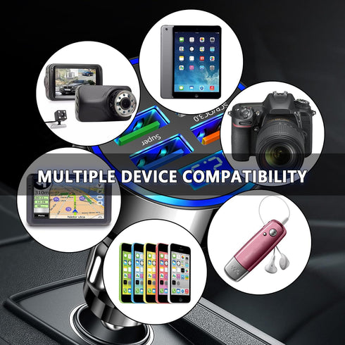 6 Ports Fast Car Charger with Voltage Monitor,Car Cigarette Lighter USB Charger (PD+QC3.0) Compatible with iphone13/14/15 & Most Android Models,Ca...