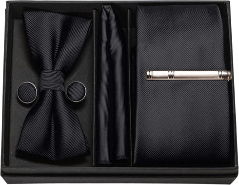 RBOCOTT Solid Color Tie and Bow Tie Pocket Square with Cufflinks and Tie Clip Sets for Men...