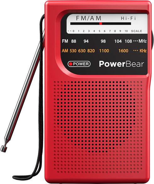 PowerBear Portable Radio | AM/FM, 2AA Battery Operated with Long Range Reception for Indoor, Outdoor & Emergency Use | Radio with Speaker & Headph...