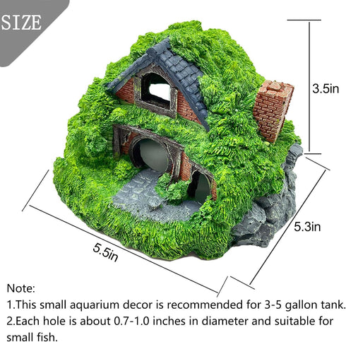 Tfwadmx Aquarium Decoration Hobbit House Resin Betta Hideout Cave Small Aquarium Decor Hollow Hole Shelter Fish Tank Hut Ornaments Mini Garden Lan...