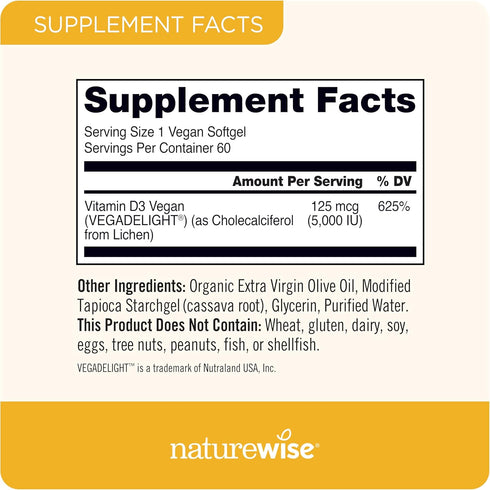 NatureWise Vitamin D3 5000iu (125 mcg) with Plant-Based Vitamin D3 - Support for Muscle, Bone, Immune Health - Bioavailable with Extra Virgin Oliv...