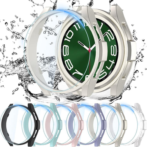 [6+6Pack for Samsung Galaxy Watch 6 Classic Screen Protector Case 47mm, Anti-Fog Tempered Glass and Waterproof Hard PC Protective Bumper Cover Com...