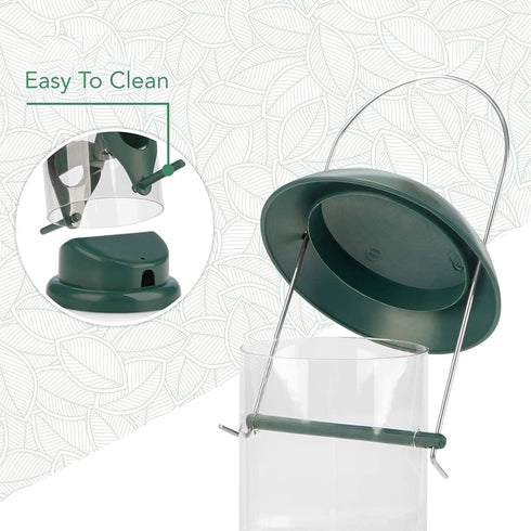 8 inch Green Seed Bird Feeder - 2 Perches, Bird Feeding Station, Seed Dispenser, Seed Silo for Wild Birds...