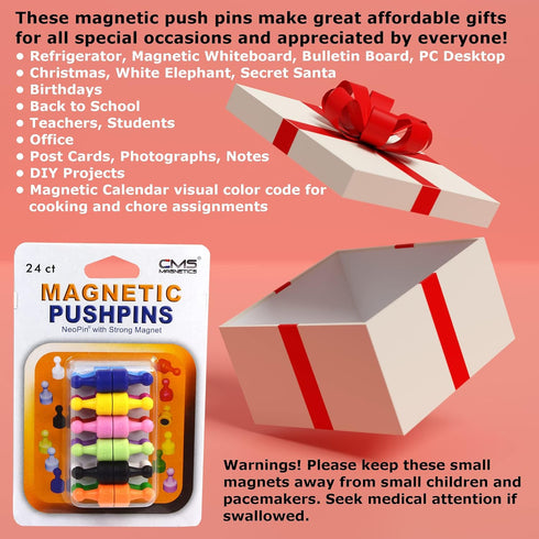 CMS Magnetics - (12-Pack Small NeoPin Multi-Color) Strong Neodymium Magnetic Push Pin for Dry Erase Whiteboards, Bulletins, Calendars, Refrigerato...