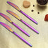 HOMQUEN Rainbow Dinner Knives 4 Pieces, Sturdy 9" Stainless Steel Modern Design Knife, Colorful Titanium Plating Knifes Set With Round Edge Dishwa...