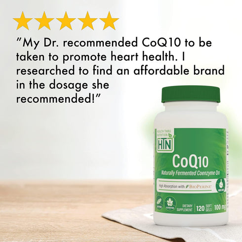 Health Thru Nutrition CoQ-10 100mg with BioPerine 120 Softgels | High Absorption Naturally Fermented USP Grade Coenzyme Q10 | 3rd Party Tested | H...