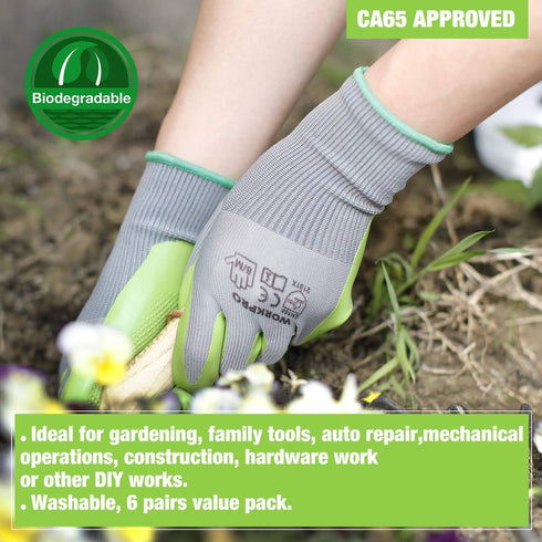 WORKPRO 6 Pairs Garden Gloves, Work Glove with Eco Latex Palm Coated, Working Gloves for Weeding, Digging, Raking and Pruning(M)...