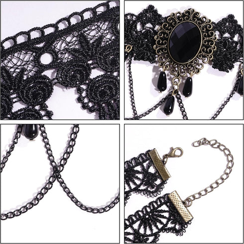 5 Set Halloween Black Necklaces Lace Neck Choker Steampunk Goth Gothic Neck Chain Collar Elegant Pendant for Wedding Party Cosplay Christmas...