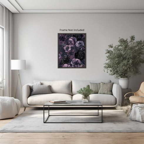 Posterizer 1 pcs-black and purple dainty flowers-girly decor-Floral & Botanical Art-Abstract & Modern Art-Decor for Home & Office- UNFRAMED Wall A...