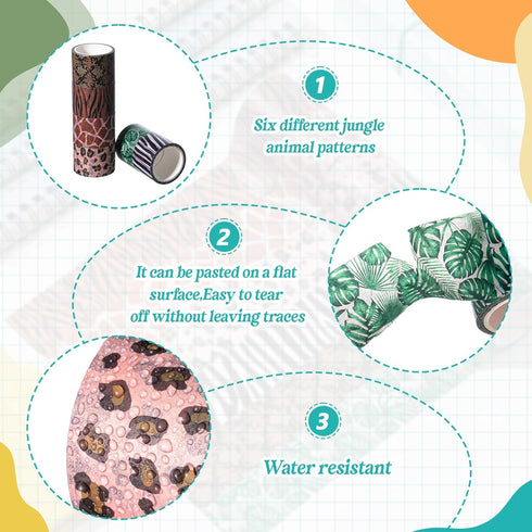 Lewtemi 12 Rolls Wild Animal Print Washi Tape Giraffe Leopard Masking Tape Washi Tape Stickers Adhesive Wrapping Tape Decorative Paper Tape for DI...