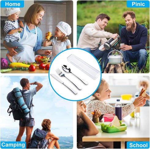 4PCS Premium Travel Utensils With Case, Stainless Steel Reusable Portable Utensils Set With Case, Lengnoyp Travel Silverware Set With Case for Lun...