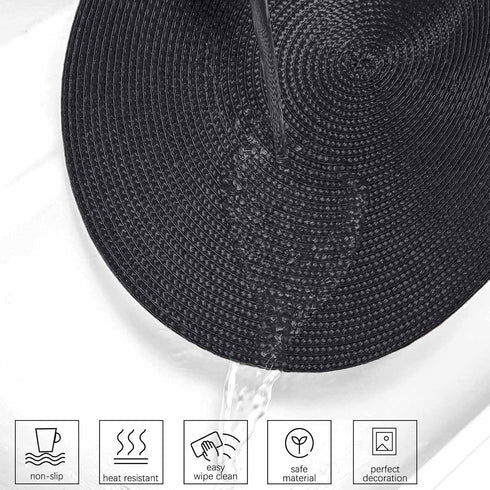 AHHFSMEI Round Braided Placemats 15 Inch Round Table Mats for Dining Tables Natural Woven Heat Resistant Place mats Set of 6 (Black)...