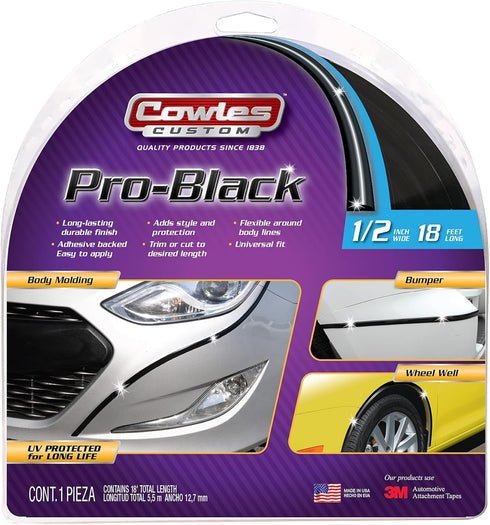 Cowles Custom - Black Finish, 1/2 in by 18 ft, Premium Universal Body Molding for All Vehicles - Easy Install, UV Protected, Long Lasting Flexible...