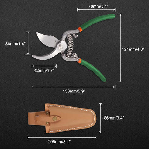 6 Inches Pruning Shears Soft Grip Bypass Pruner Classic Hand Pruner Tree Trimmer Gardening Tool with Leather Sheath Pouch...
