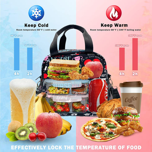 Nurse Lunch Bag Insulated Lunch Box Small Lunch Tote Bags with Water Bottle Holder, Adjustable & Removable Shoulder Strap Lunch Box for Women Men...