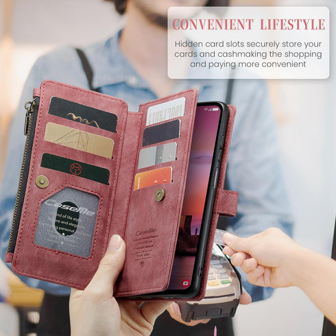 Samsung Galaxy A25 5G Wallet Case with Card Holder Kickstand Magnetic Zipper Pocket Lanyard Strap Wristlet,Leather Flip Case Wallet for Samsung Ga...