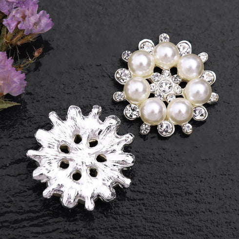 10 Pieces Pearl Rhinestone Buttons, Faux Pearl Snowflake Rhinestones Buttons, Flat Back Flower Rhinestone Buttons Pearl Sew on Clothing Buttons fo...