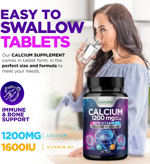 Calcium 1200mg with Vitamin D3 for Best Absorption - Advanced Bone Support Supplement, 1200 mg Calcium Carbonate & 1600 IU Vitamin D3, Slow Releas...