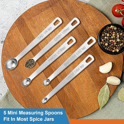 Wildone 14 Piece Stainless Steel measuring spoons Set, Including 8 Double Sided Magnetic, 1 Leveler and 5 Mini, for Dry and Liquid Ingredients, Fi...