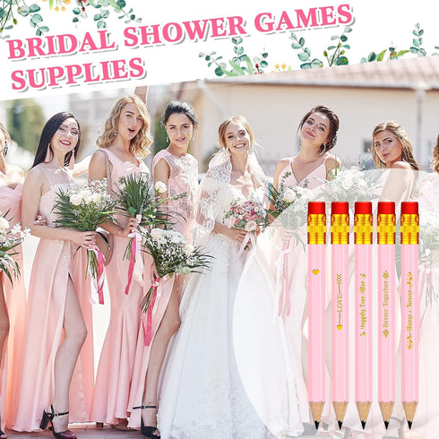 Crtiin 50 Pcs Wedding Pencils for Bridal Shower Half Pencils with Eraser Game Pencils Mini Golf Pencils 4 Inch Short Pocket Pre Sharpened Pencil f...