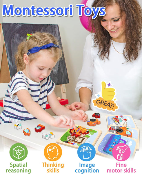 Wooden Puzzles Toddler Toys for 1 2 3 Year Old Boy Girl Gifts, Montessori Preschool Educational Learning Toys for 1 2 Year Olds as Christmas Birth...