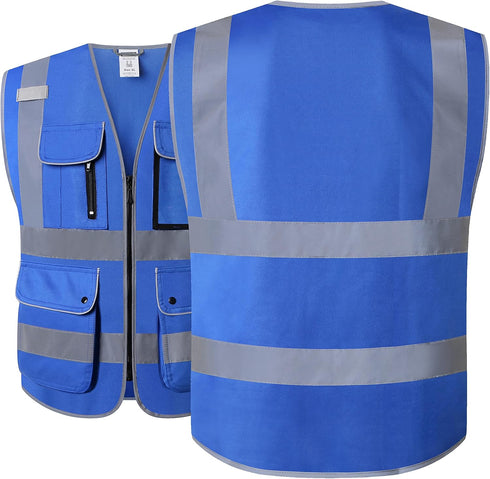 Class 2 Retro-Reflection Safety Vests 9 Pockets and Front Zipper ANSI/ISEA 107-2015(Blue-3, 2X-Large)...