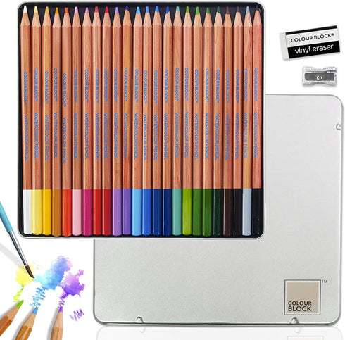 COLOUR BLOCK 24PC Premium Cedar Wood Watercolor Pencil Set with I Ideal pencil kit for Drawing, Sketching, Coloring and Painting travel watercolor...