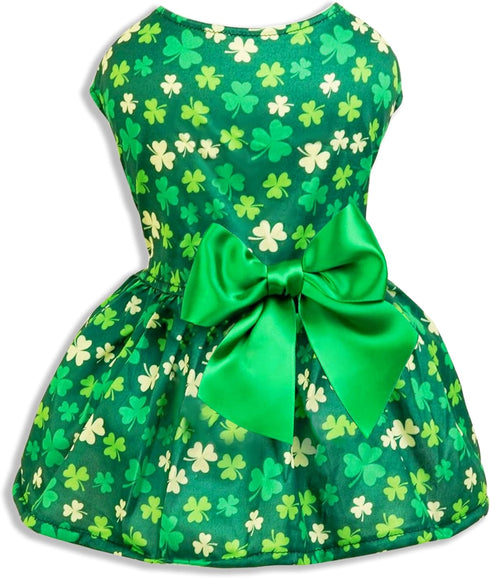St. Patrick Day Dog Cat Dress, Holiday Irish Lucky clover Shamrock leaves Dress Outfits Skirt for Small Boys and Girls Puppies Pets Doggie...